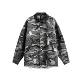 American Retro Heavy Industry Camo Distressed Long Sleeve Loose Shirt